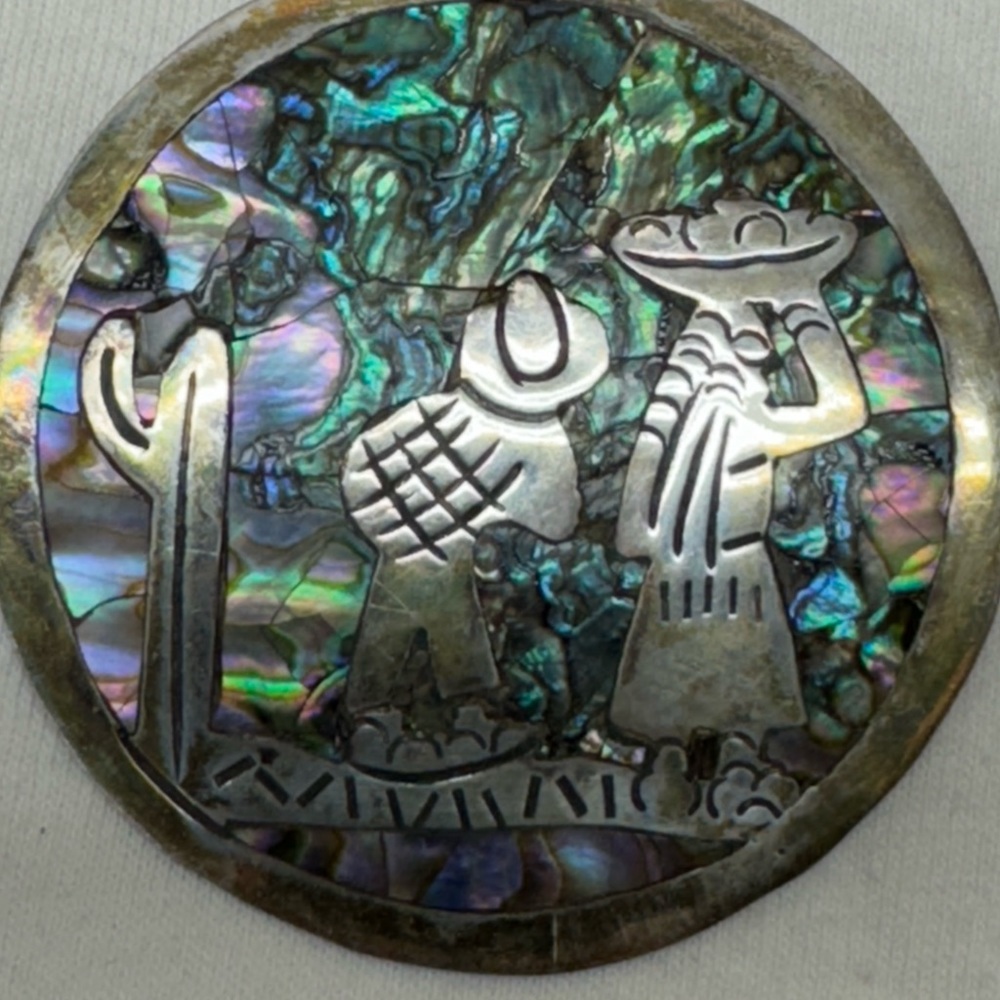 Vintage Silver 925 Taxco Imp Abalone Pin Pendant View 3